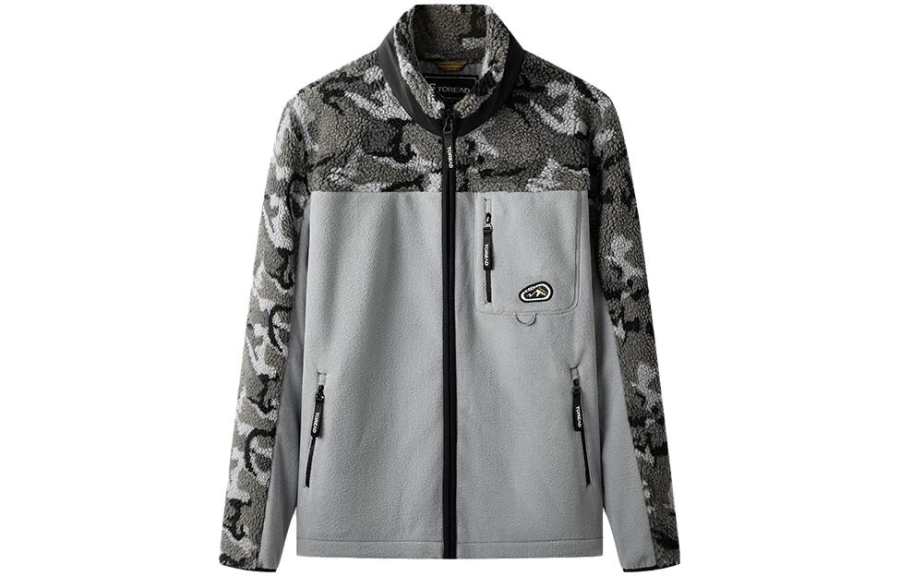 TOREAD Velvet Jackets Unisex Gray Print Stand Collar Moderate