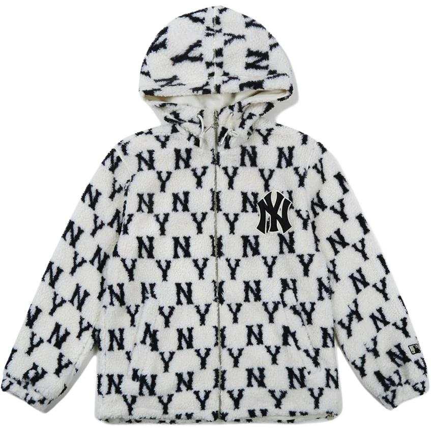 MLB MLB Old Flower Velvet Jackets Unisex White Hooded Thickened