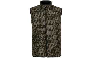 FENDI Down Vests Men's Black Stand Collar Moderate