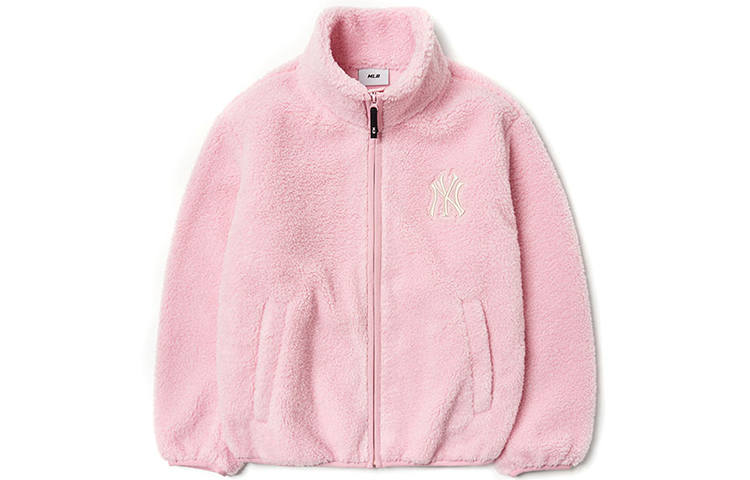 MLB Velvet Jackets Unisex Pink Stand Collar Thickened And Fleece Lined