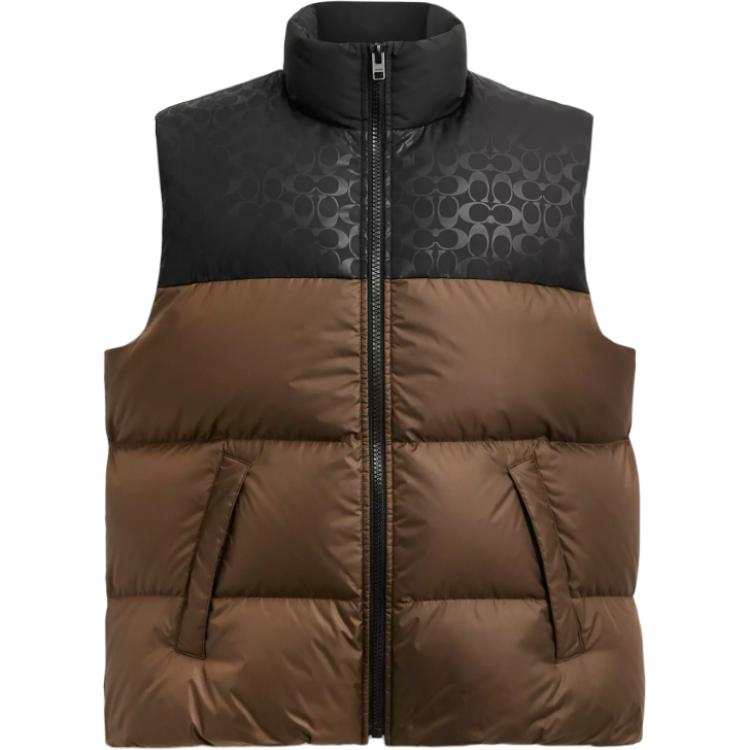 COACH COACH Down Vests Men's Brown Stand Collar Moderate Other