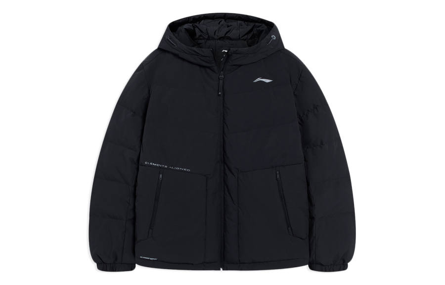 Li-Ning Li Ning Fitness Series Down Jackets Men's Black Hooded Moderate Quilted Down Jacket