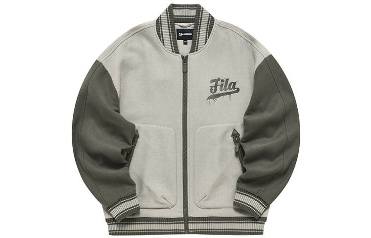 FILA FUSION Baseball Jerseys Men's Kha Gray Baseball Collar Moderate Straight Fit