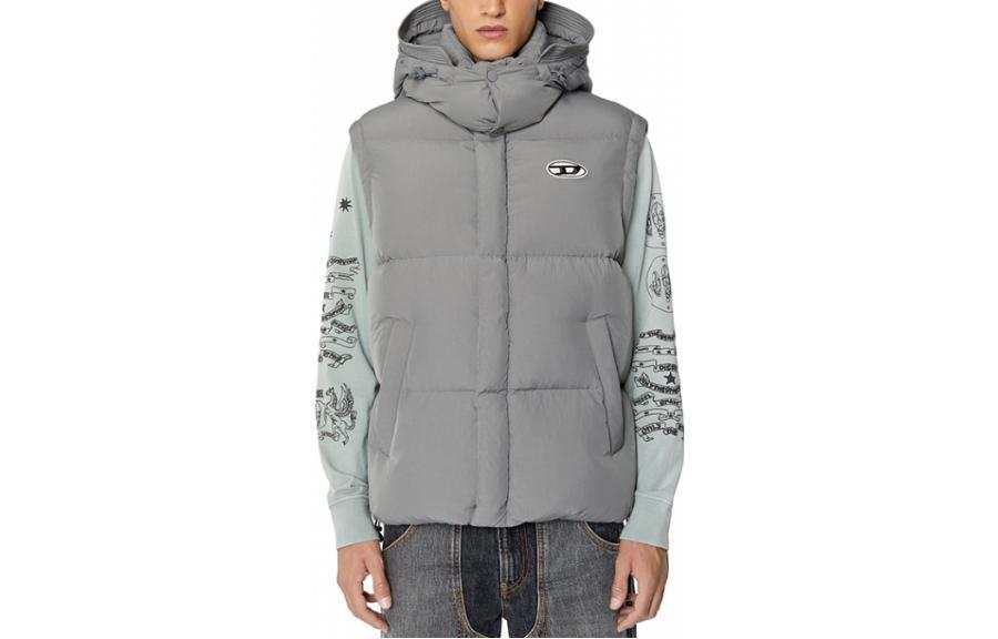 DIESEL Down Vests Men's Gray Hooded Moderate Other