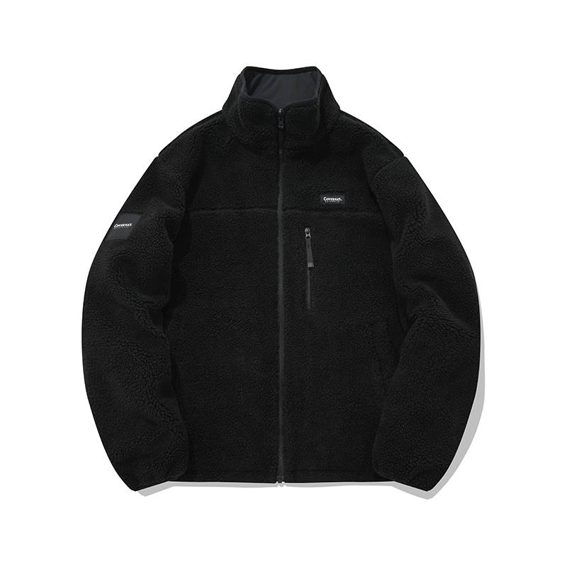 COVERNAT Velvet Jackets Unisex Black Stand Collar Moderate