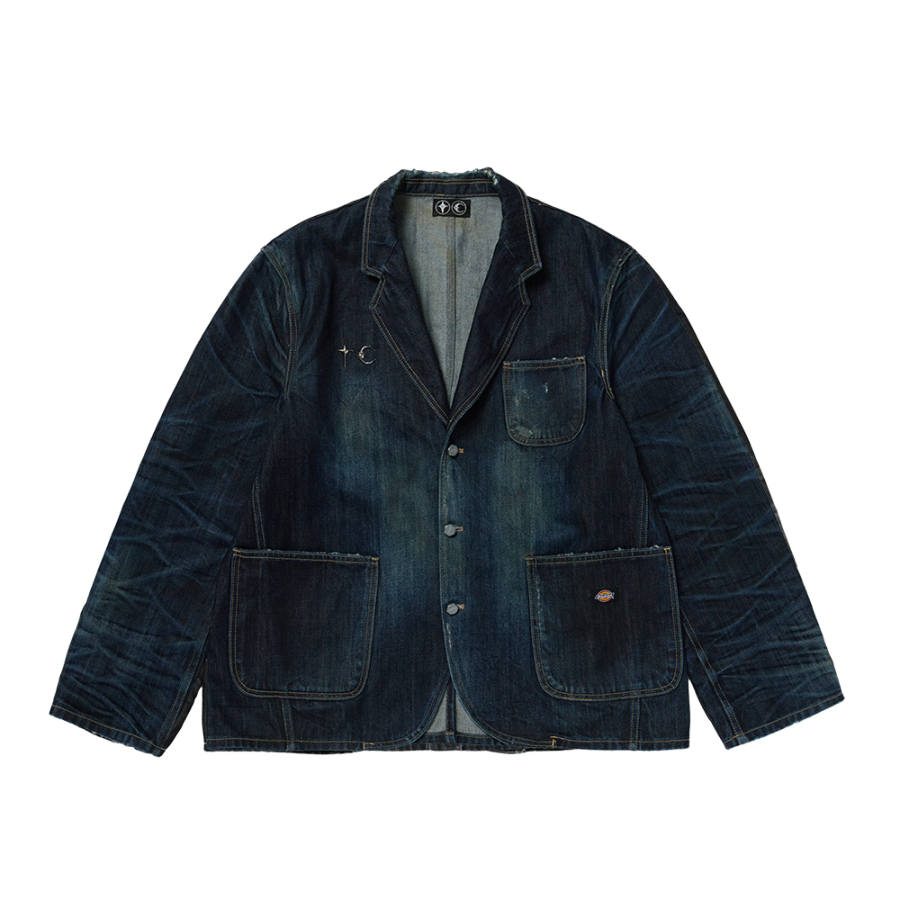 THUG CLUB X Dickies Denim Jackets Unisex Blue Lapel Moderate Straight Fit