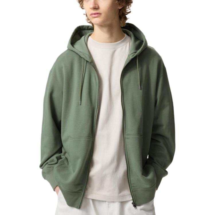 UNIQLO Sweatshirts Unisex Green Hooded Moderate Cardigan