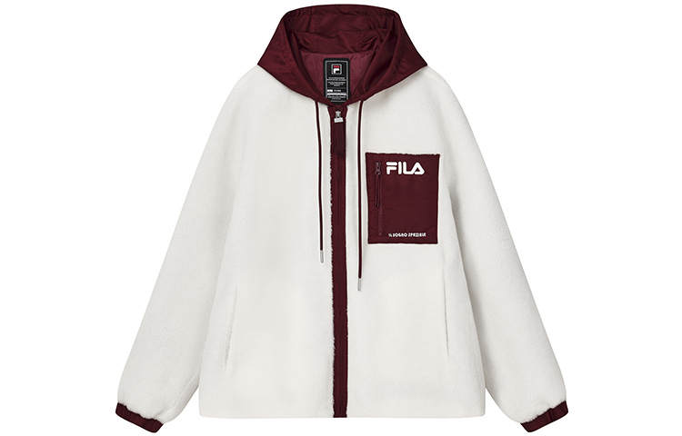 FILA Velvet Jackets Men's Cloud White Hooded Non Detachable Moderate