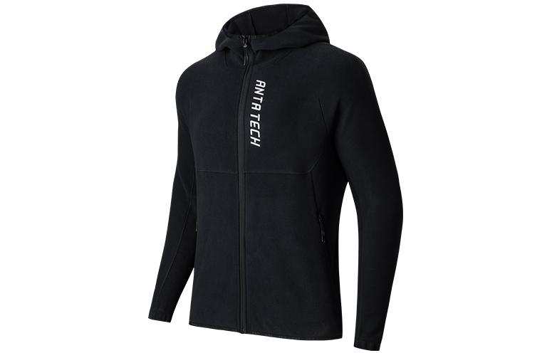 Anta Variety Training Collection Letter Zippers Hooded Thickened And Fleece Lined Jacket Men's Basic Black