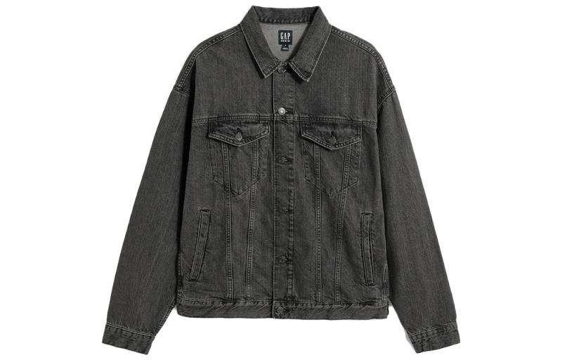GAP Denim Jackets Men's Black Gray Color Lapel Moderate Other