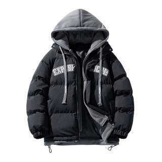 JCUI Puffer Jackets Unisex Hooded Thickened Mock Two Piece Puffer Jacket