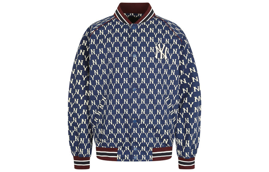 MLB Old Flower Baseball Jerseys Unisex Navy Blue Stand Collar Moderate Straight Fit