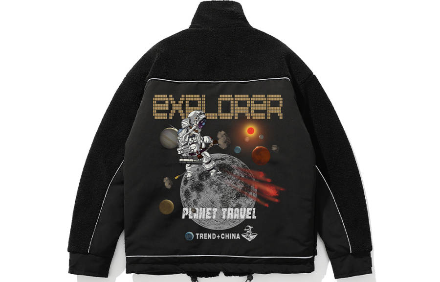 SANSYAS Velvet Jackets Unisex Black Stand Collar Thickened And Fleece Lined