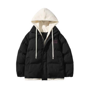 JCUI Puffer Jackets Unisex Hooded Thickened Mock Two Piece Puffer Jacket