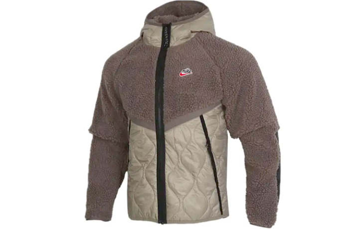 Nike Nike Velvet Jackets Men's Camel Hooded Thickened And Fleece Lined