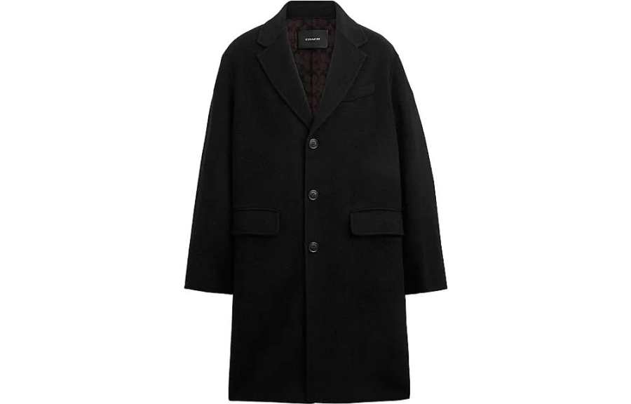 COACH COACH Coats Men's Black Lapel Moderate Straight Fit