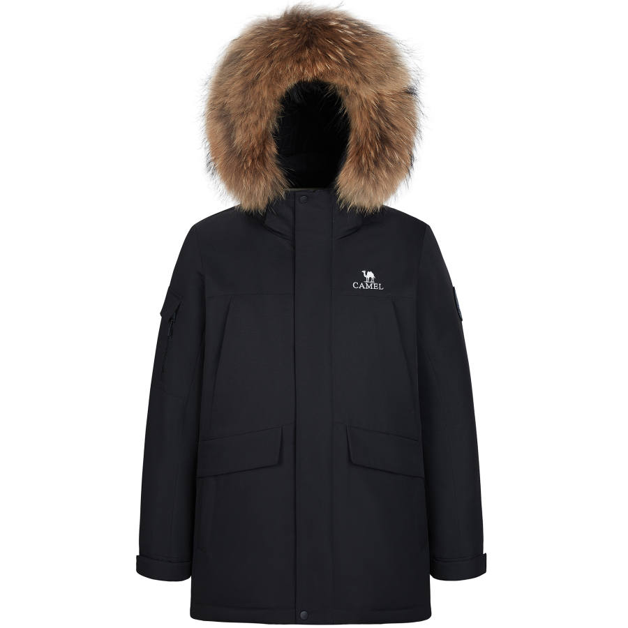 CAMEL CAMEL Solid Color Casual Windproof And Waterproof Thermal Detachable Cap Mid Length Down Jacket Unisex