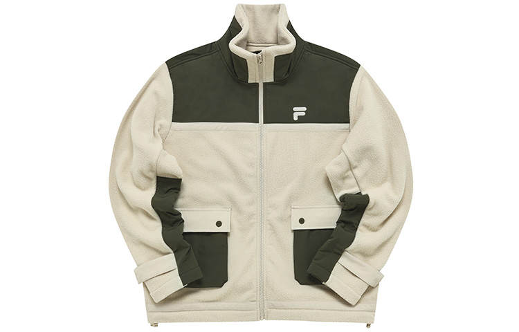 FILA FUSION Velvet Jackets Men's Camouflage Khaki Stand Collar Thickened And Fleece Lined