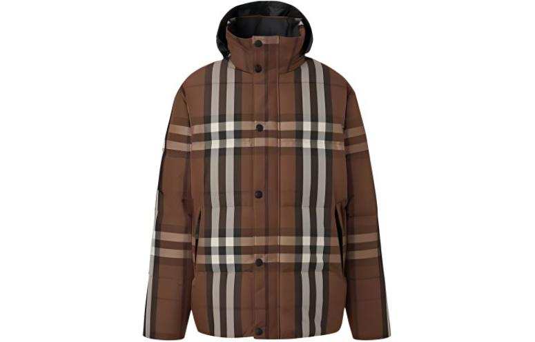 Burberry Packaway Hood Reversible Check Nylon Puffer Jacket Dark Birch Brown