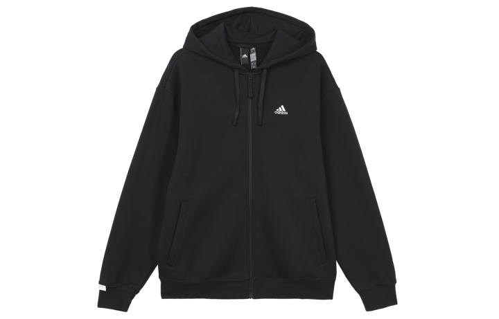 Adidas Adidas Hooded Zippers Thickened And Fleece Lined Athleisure Jacket Unisex Black