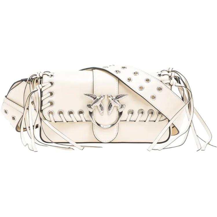 PINKO Cow Leather Shoulder Bag Small Women's White