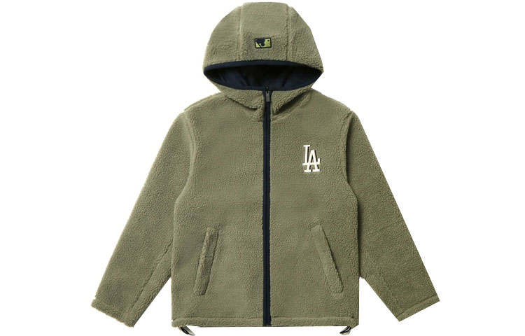 MLB Los Angeles Dodgers Velvet Jackets Unisex Khaki Hooded Thickened
