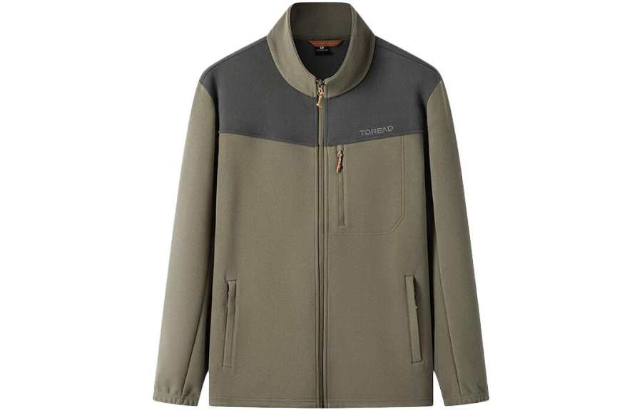 TOREAD Velvet Jackets Men's Army Green Dark Gray Stand Collar Moderate