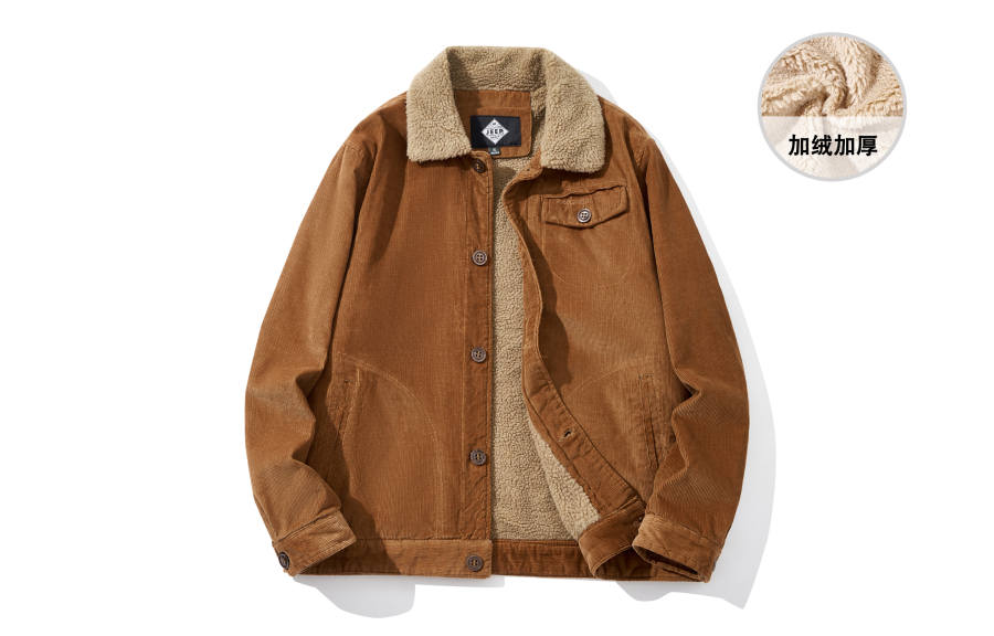 JEEP SPIRIT Basic Corduroy Lapel Embroidery Letter Logo Long Sleeved Thickened And Fleece Lined Casual