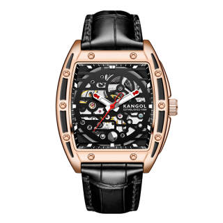 KANGOL Automatic Mechanical Movement Genuine Leather Strap Watch Men's Watches Skeleton Dial