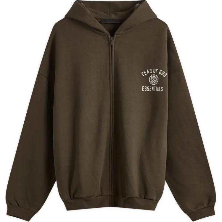 Fear Of God Essentials FW24 Heavy Fleece Full Zip Hoodie Sweatshirt Men's Ebony Brown/Brown