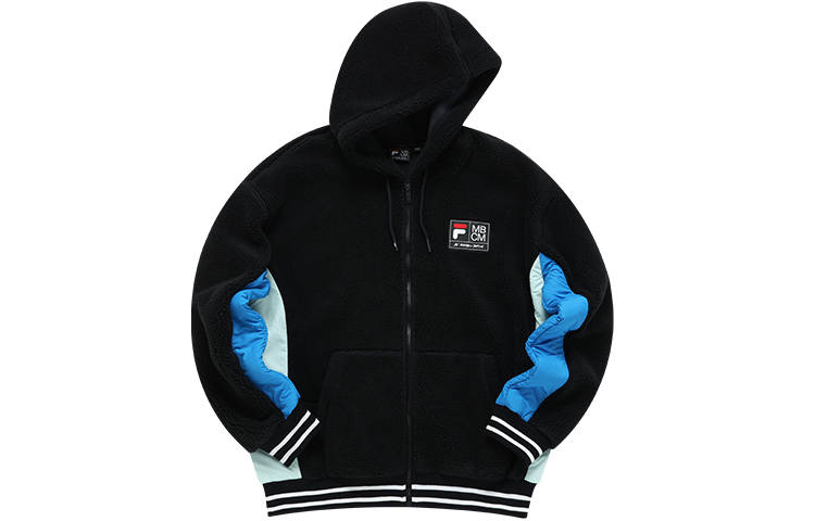 FILA FUSION Marcelo Burlon Collaboration Collection Sheepskin Color Block Fleece Lined Hooded Velvet feel Coat Men's