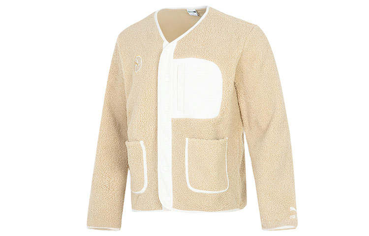 PUMA Velvet Jackets Men's Khaki Collarless Thickened And Fleece Lined
