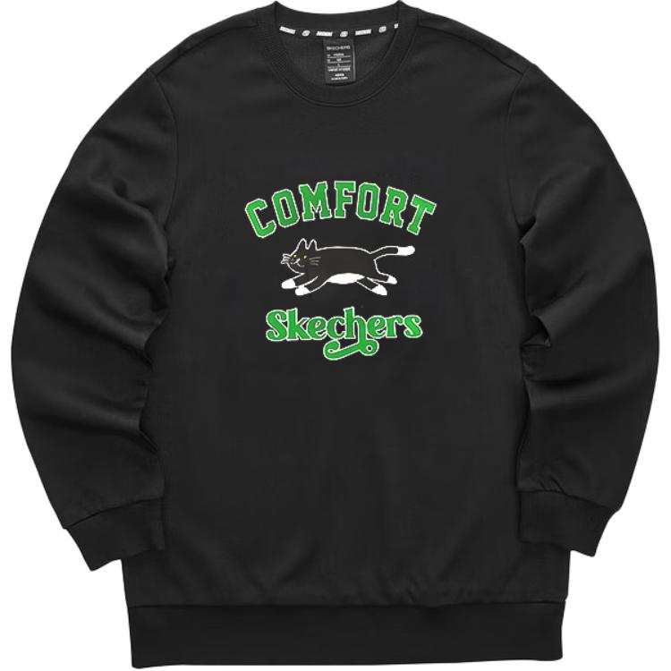 Skechers Colorful Comfortable Fleece Lined Letter Knitted Fabric Crew Neck Sweatshirt Unisex Carbon Black