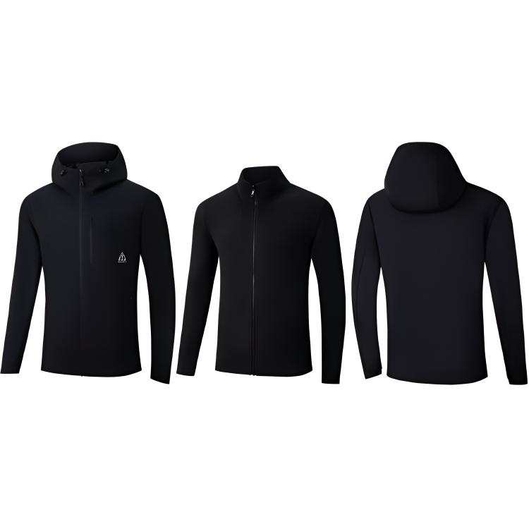 361° Three in One Fleece Hooded Long Sleeved Water repellent Windbreaker Jacket Unisex Super Black