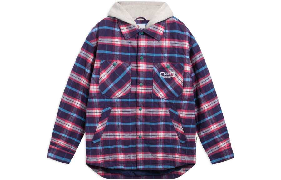 Li-Ning Li Ning Puffer Jackets Unisex Purple Gray Purple Combo Plaid Hooded Moderate Other