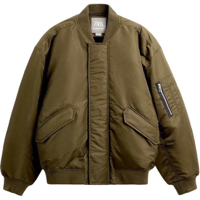 ZARA ZARA Jackets Men's Khaki Baseball Collar Moderate Pilot