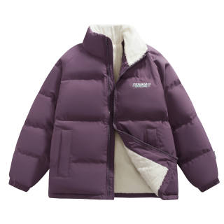 TEN MIRO Basic Letter Print Thickened And Fleece Lined Solid Color Loose Fit Stand Collar Sherpa Zippers Puffy