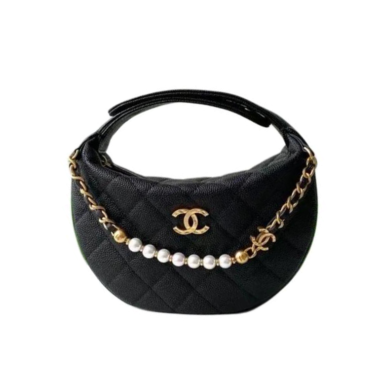 CHANEL Grain Cow Leather Material Vintage Gold Chain Handbag Women's Black