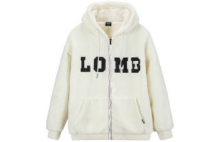 LOMBT Sherpa Logo Applique Embroidery Drop Shoulder Fleece Lined Cardigan Thermal Letter Geometric Pattern Hooded