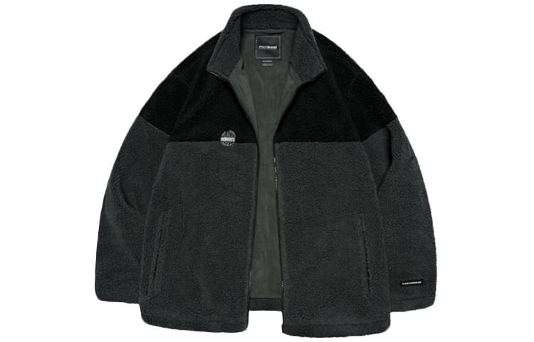 PSO Brand Fleece Lined Color Block Patchwork Stand Collar Loose Fit Thickened Long Sleeved Sherpa Velvet feel Coat