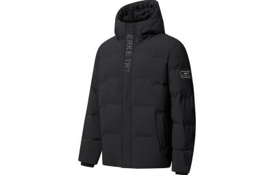 Erke Down Jackets Unisex Jet Black Hooded Thickened Down Jacket
