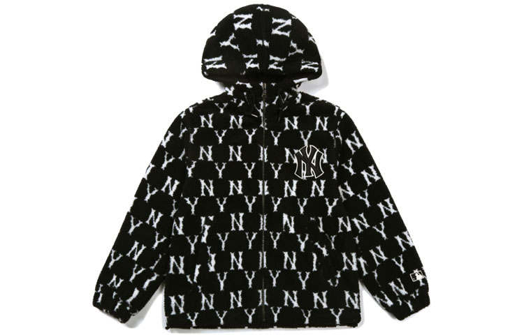 MLB Old Flower Velvet Jackets Unisex Black Hooded Moderate