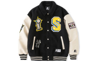 STARTER Baseball Jerseys Unisex Black White Baseball Collar Moderate Straight Fit