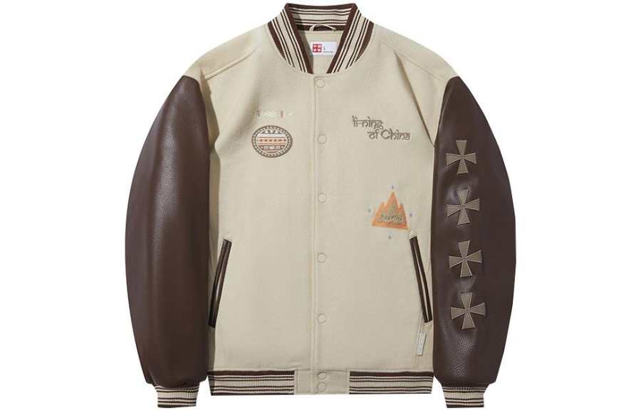 Li-Ning Li Ning Puffer Jackets Men's Dusty Khaki Earth Umber Baseball Collar Moderate Puffer Jacket