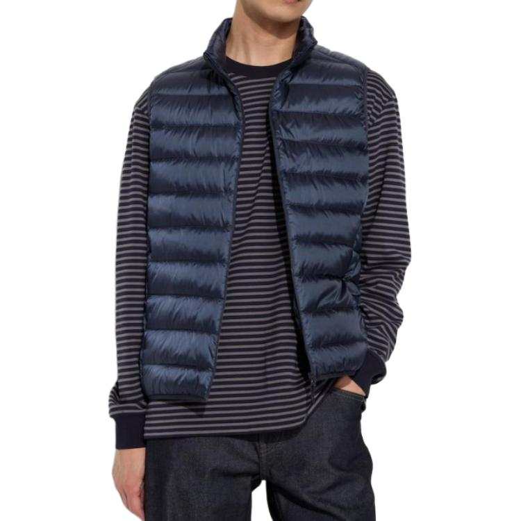 UNIQLO Vests Men's Navy Blue Stand Collar Moderate Other