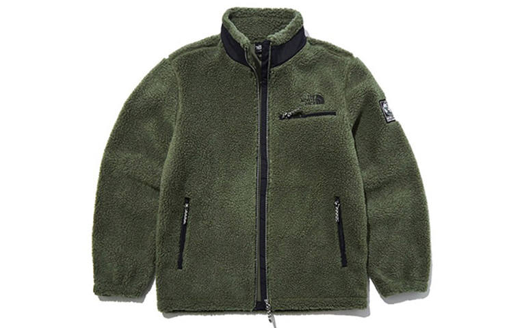 THE NORTH FACE Velvet Jackets Unisex Green Stand Collar Thickened
