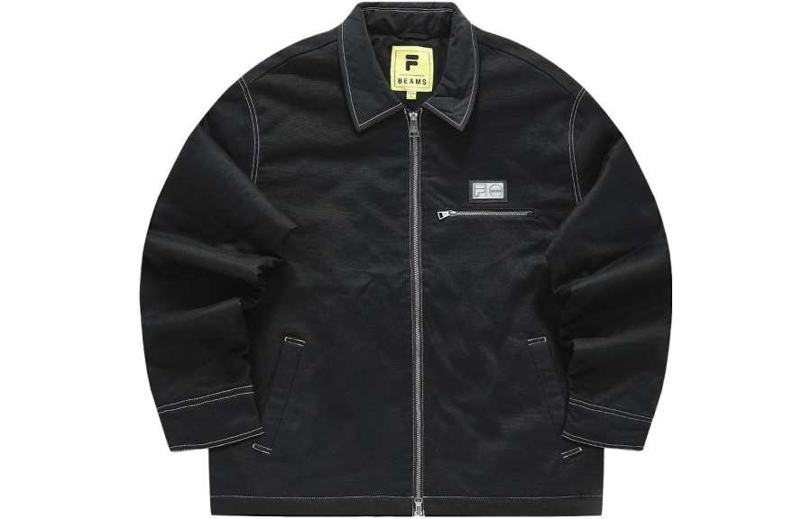 FILA FUSION X Beams Puffer Jackets Men's Jet Black Lapel Moderate Puffer Jacket