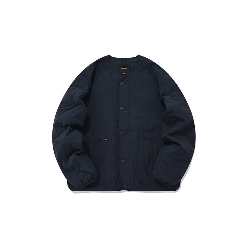 COVERNAT Puffer Jackets Unisex Navy Collarless Moderate Quilted Padded Jacket