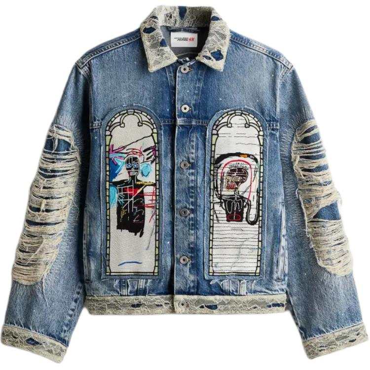 H&M Denim Jackets Unisex Blue Lapel Moderate Straight Fit