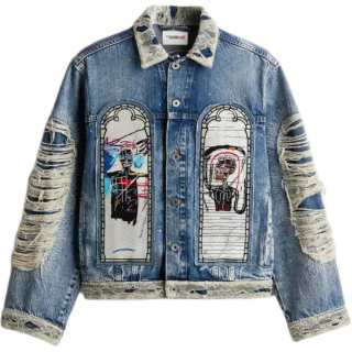 H&M Denim Jackets Unisex Blue Lapel Moderate Straight Fit